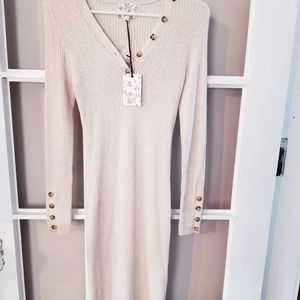 Hippie Rose ribbed dress. S. Oatmeal in color.